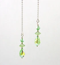 "IAJ" STERLING SILVER Ear Threaders w/SWAROVSKI PERIDOT AB (GREEN) CRYSTALS 