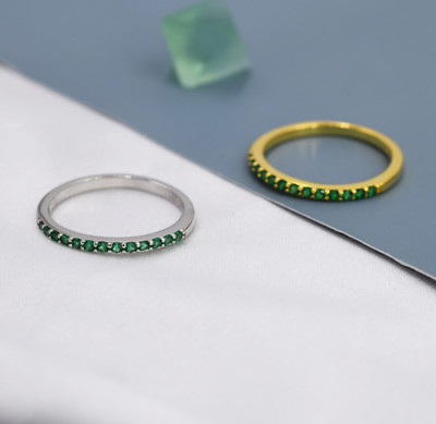 Emerald Round Half Eternity Band Wedding Band Lab Created Gemstone Ring