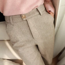 New Winter Womens Wool Blend Harem Pants High Waist Loose Skinny Casual Trousers