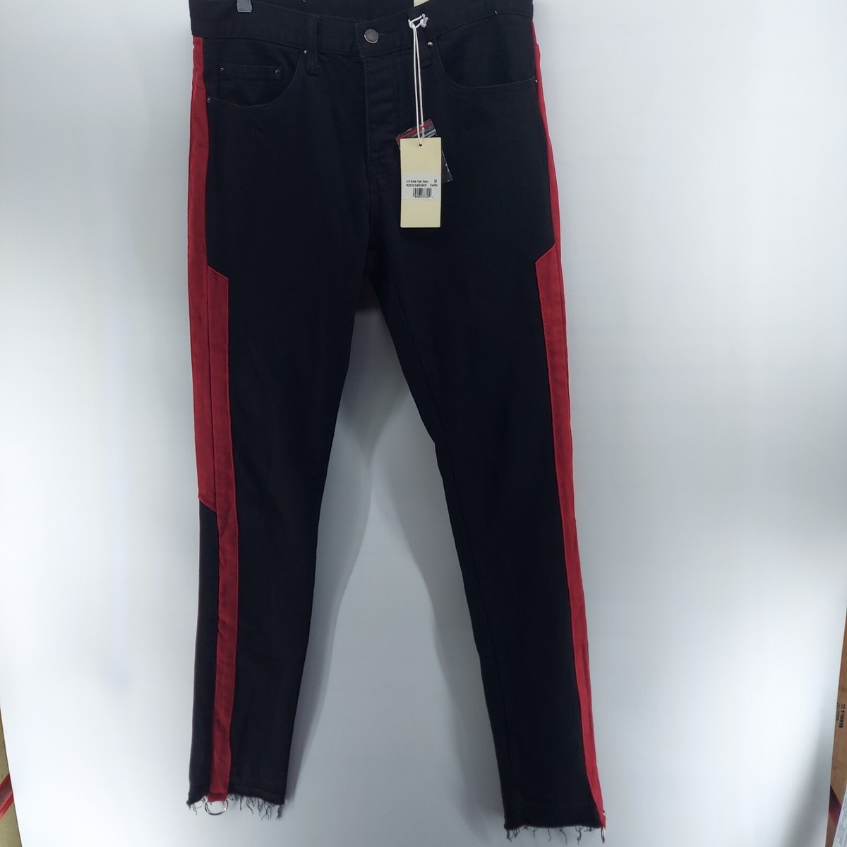 MNML men's jean's size 32 stretch track denim black Raw hem ankle zip  tapered