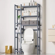 over the Toilet Storage with Basket and Drawer, Bamboo Bathroom Organizer with A
