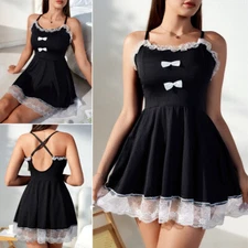 Women Sexy Lingerie Lace Maid Babydoll Mini Dress Underwear Nightwear Sleepwear