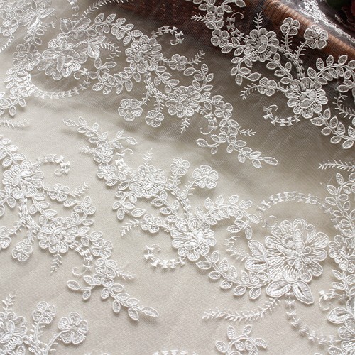 Applique floreale ricamo largo bordo pizzo 90 cm matrimonio cucito frange decorazione fai da te - Foto 3 di 24