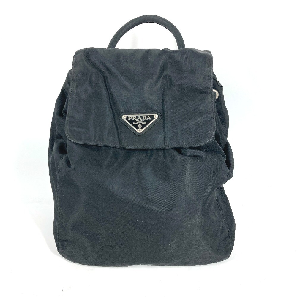PRADA triangle logo triangle logo plate backpack bag Nylon