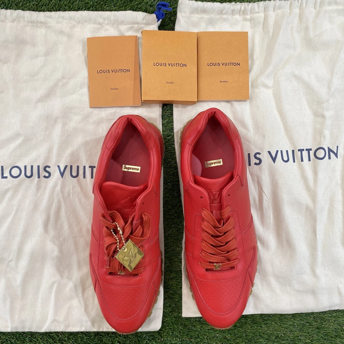 Louis Vuitton x Supreme LV Men s Red Leather Run Away Sneakers Size 8.5
