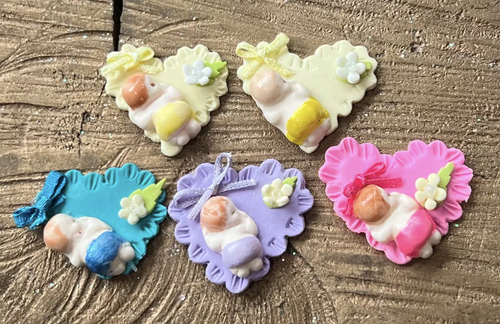 Handmade Cold Porcelain Baby Shower Favors Heart Accents 6 Count