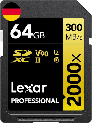 Lexar Professional 2000X SD Karte 64GB SDXC UHS-II 300MB/s U3 V90 DSLR Kamera