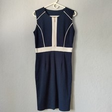 Miusol Navy & White Sleeveless Striped Retro Dress w/ Zipper Detail Women's Sz M