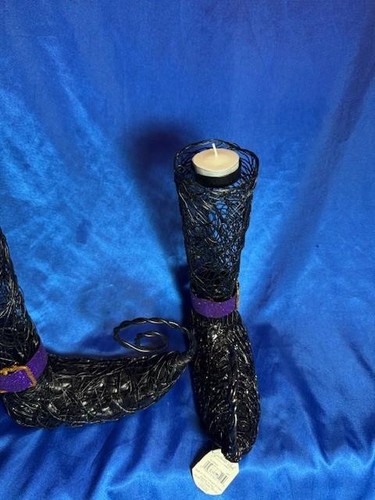 Halloween Grasslands Road Wire Witch Boot Tealight Holder 10” Tall Purple Buckle - Picture 2 of 5