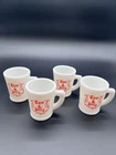 McKee Tom & Jerry Eggnog Set of 4 Mugs Handled Milk Glass Red Letters Vintage