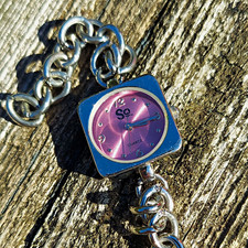 SO Quartz Women's Analog Dress Watch Pink Dial Square Silver Tone Bracelet