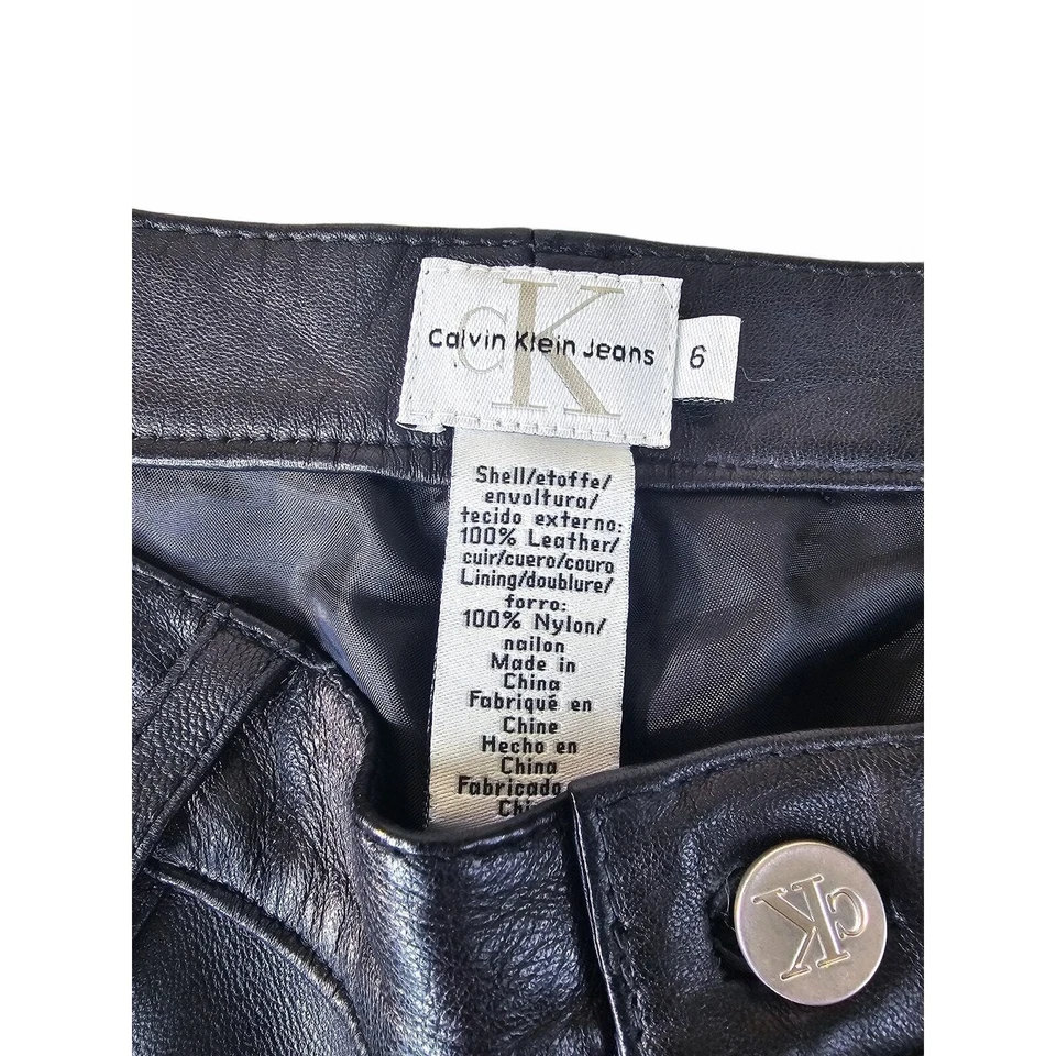 Pantalones de cuero vintage Calvin Klein talla 6 negros parcialmente forrados motociclista motocicleta Foto 3 de 4