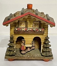 VINTAGE BLACK FOREST GERMAN WOODEN CHALET WEATHER HOUSE MAN & WOMAN HYGROMETER