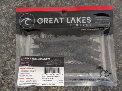 Great Lakes Finesse - The 2.4'' Juicy Hellgrammite - Matte Black - 8 Per Pack