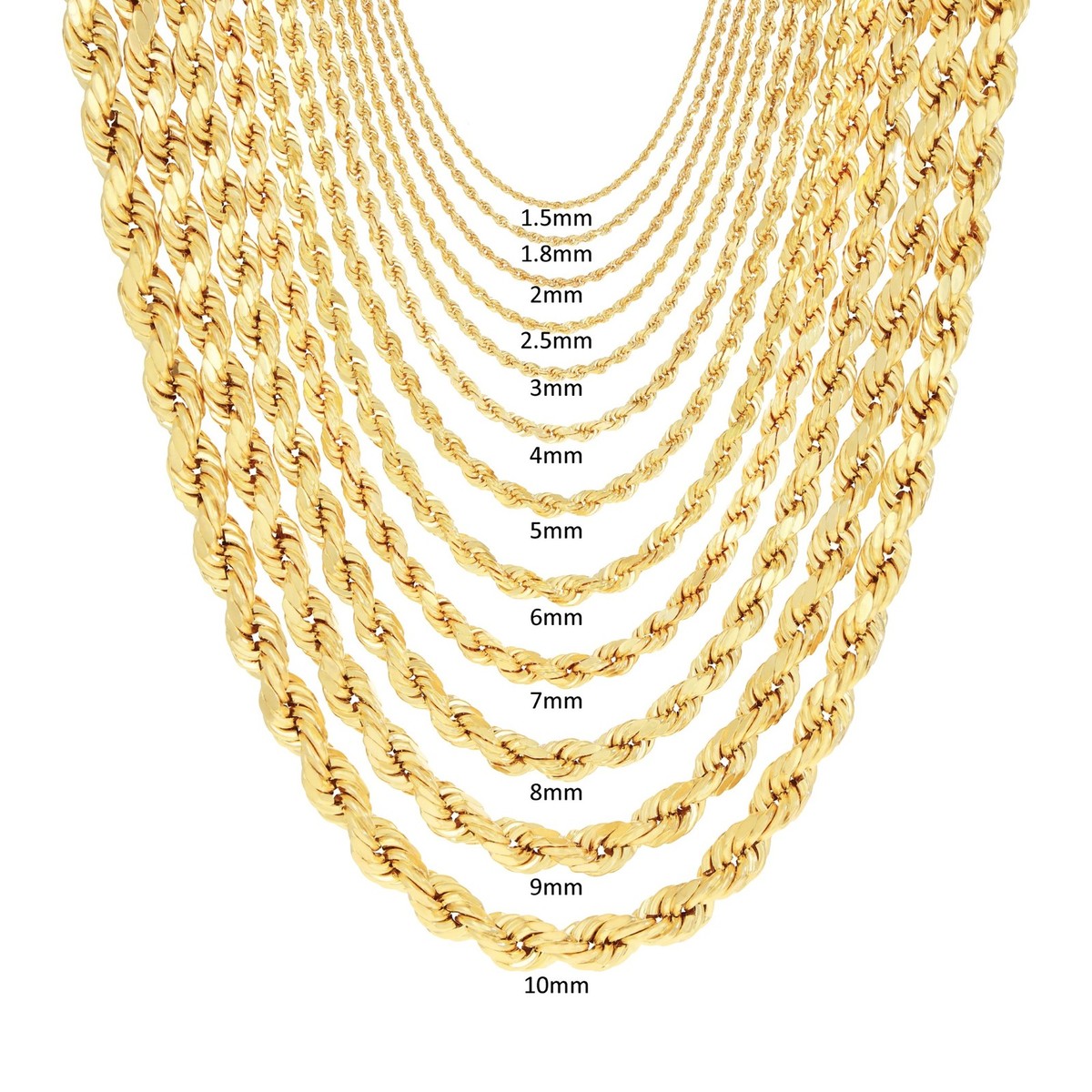 Noriko.I✾14kgf 14K Yellow Gold Solid 1mm-10mm Rope Chain Diamond Cut Pendant