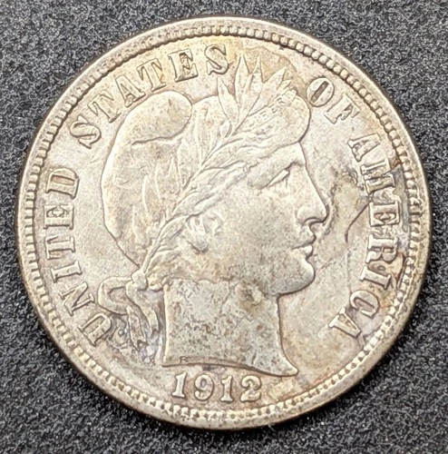 1912 U.S. 10C Barber Silver Dime with Extra Fine XF Details Cleaned Beautiful