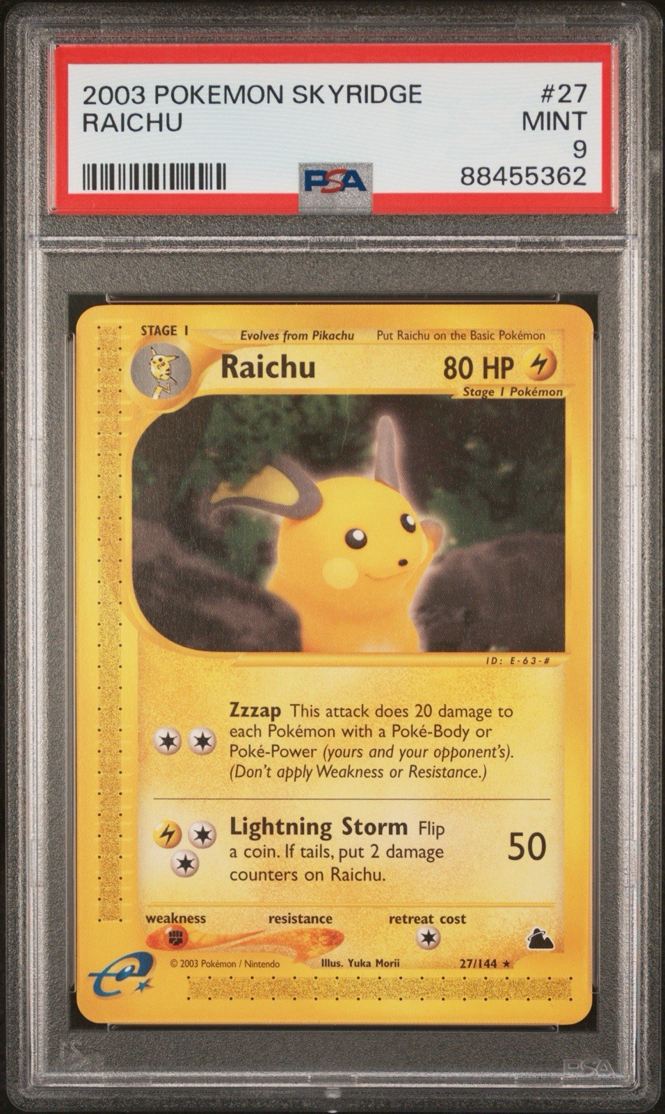 2003 Pokemon Skyridge Raichu 27/144 PSA 9 Mint