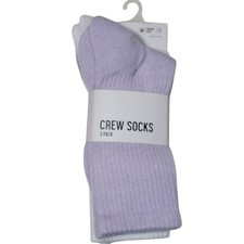 DSG Crew Socks 3 Pack Unisex M Womens Size 5-10 Mens 4-8 Lavender White Gray