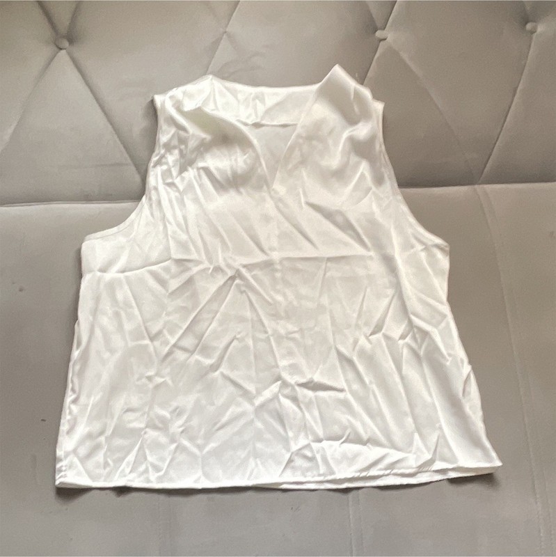 Women’s White Cotton Knit Sleeveless Tank Top Solid Round Neck Pullover