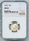 1955 10C ROOSEVELT SILVER UNCIRCULATED DIME - NGC MS65 COIN