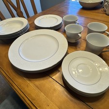 Style House Fine China Brocade Dinner Set Japan White Floral Platinum 19 piece