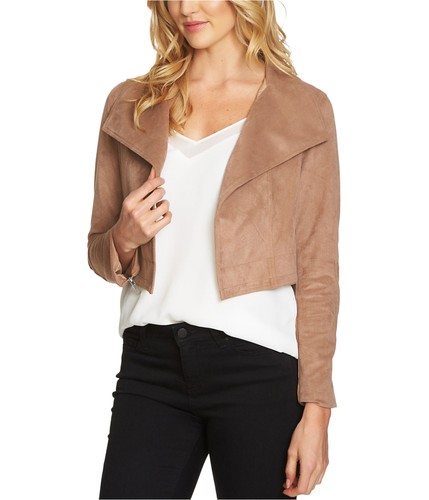 1.STATE Womens Faux Suede Cropped Jacket, Beige, X-Large