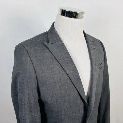 Egara 40R Extreme Slim Fit Sport Coat Gray Wool Peak Lapel Two Button Vented