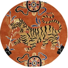 6X6 Handmade Nepali Round Oriental Rug Fine Pictorial Tribal Plush Carpet