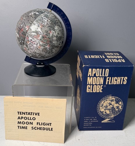 RARE Vintage Apollo Moon Flights Globe 1970 w/ Box Flight Time Schedule !! Nice