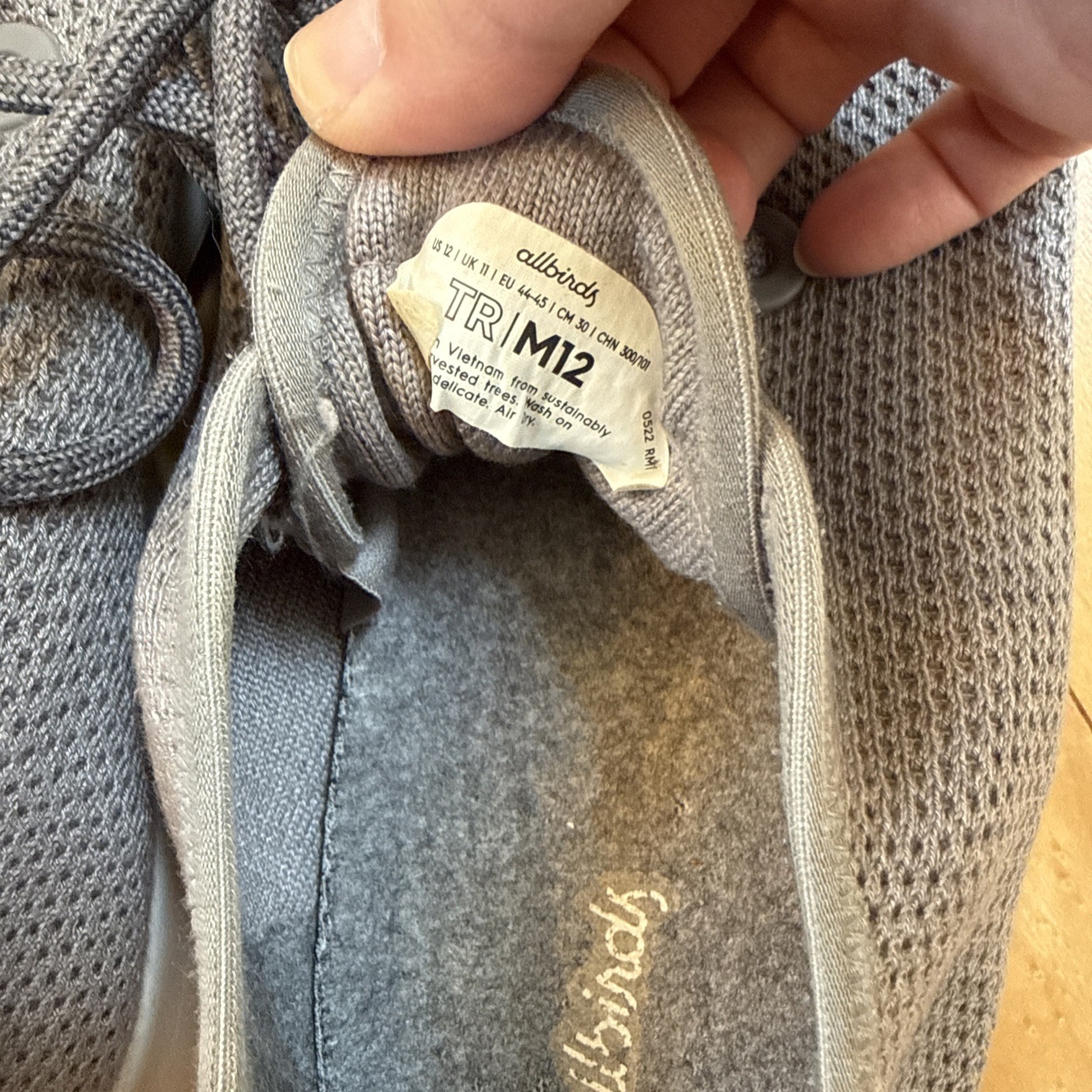 GRAY ALLBIRDS MENS Size 12 pair of Allbirds Tree Runners in a grey colorway image 8