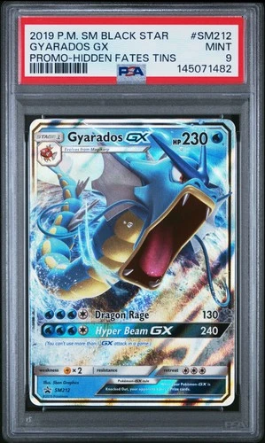 2019 POKEMON SM BLACK STAR PROMO HIDDEN FATES TINS #SM212 GYARADOS GX PSA 9