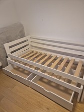 White Wooden Day Bed with Trundle and Storage Drawer Guest Bed Frame