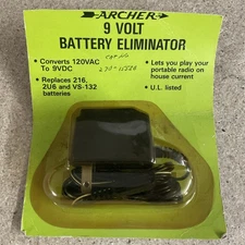 Archer 9V Battery Eliminator CAT. No. 270-1552B 120V Input 9V Output