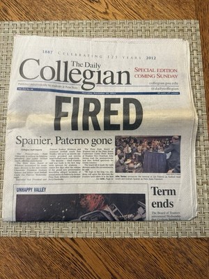 Rare 2011 Penn State FIRED Paterno Newspaper   Daily Collegian Collector s Item