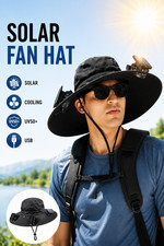 Large Quick Dry Bucket Hat with Solar Fan USB Charging Sun Hat for Men Outdoor