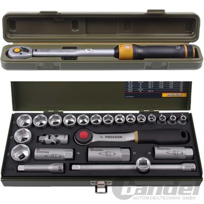 PROXXON DREHMOMENTSCHLÜSSEL 3/8'' 20-100Nm 430mm MC100+KNARRENKASTEN SATZ 24-tlg.