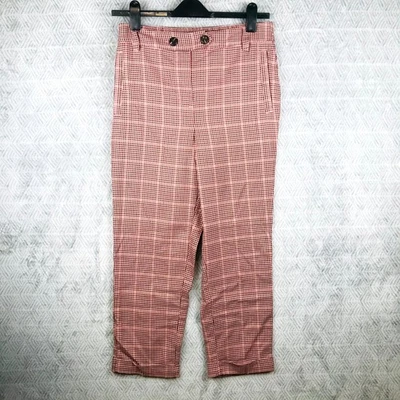 Next Pantalon Femme EU 40 Rouge Noir Pied-de-Poules Taille Haute Élastique Court - Photo 1/4