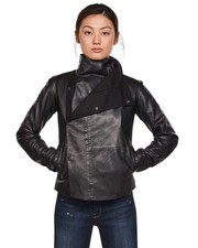 G-Star Damen Leder Jacke Slim Collar Blazer Cotol washed leather, Schwarz, XS