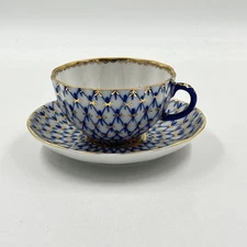 Imperial Russian House of Lomonosov USSR Coffee Cup & Saucer Cobalt Blue Net