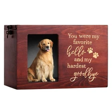 Pet Memorial Urn Wooden Cremation Box w Photo Frame Large Dog Cat Ashes