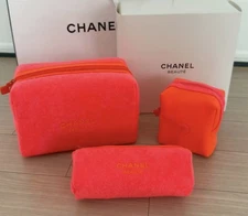 New Chanel Beaute GWP 3-Piece Coral Terry & Neoprene Set