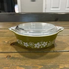 Vintage Pyrex 471 Casserole Dish Tab Handle Spring Blossom Green Crazy Daisy