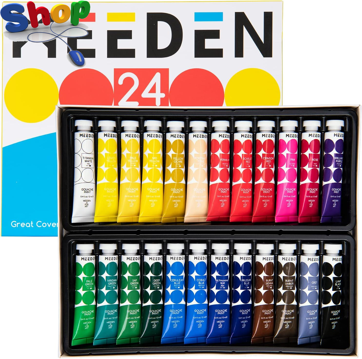 Gouache Paint Set, 24 Vibrant Colors (0.4Oz, 12Ml), Rich Pigment, Non-Toxic Wate