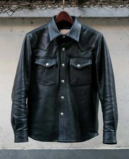 Men  s Black Cowhide Leather Shirt Premium Italian Imported Leather Custom Jacket