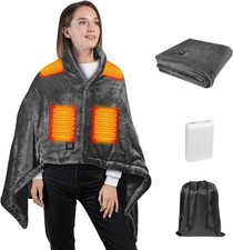 Cordless Heated Shawl with 10000mAh Power Bank - Wearable Heated Blanket with 3