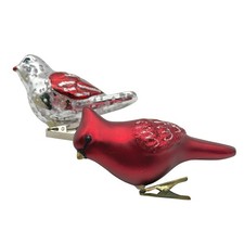 Bird Christmas Ornaments Red Cardinal Silver Songbird Clip-On Plastic