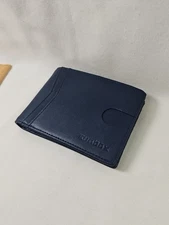 NWOT RUNBOX Wallet Men Slim 11 Credit Card Holder Slots NAVY Leather RFID Block