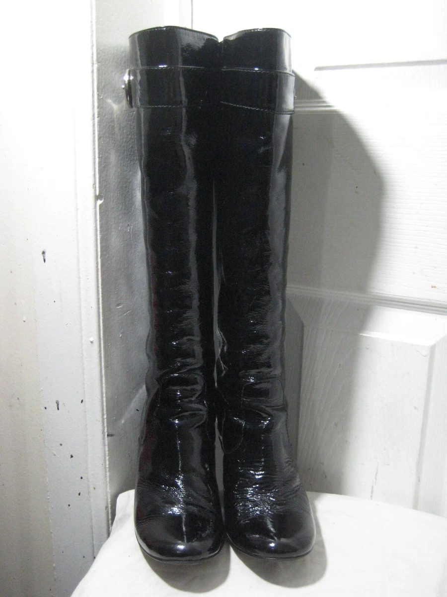 Knee high black patent boots cheap