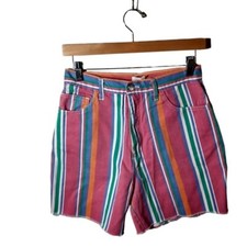 Vintage 90s Multicolored Striped Denim Cutoff High Waisted Shorts, size 28
