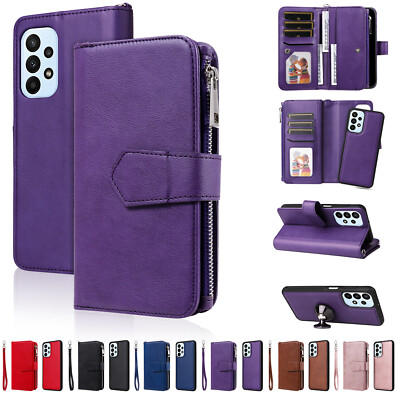 For Samsung Galaxy A23 5G Removable Leather Wallet with Zipper Magnet Card Case